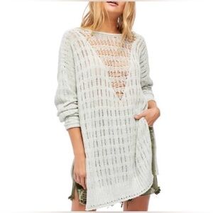 Free People Pretty in Pointelle oversized blue boho knit Sweater